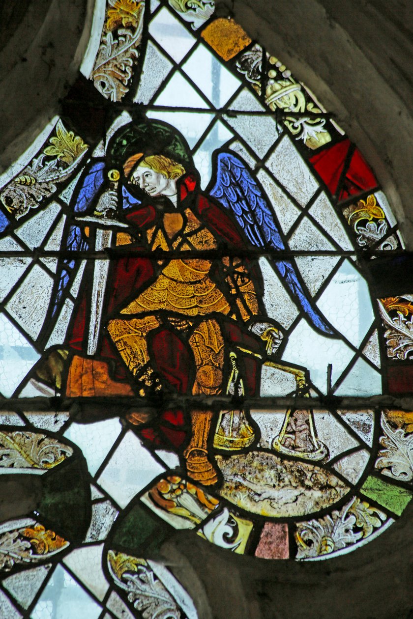 Vindue, der forestiller Sankt Michael med vægten, 14.-15. århundrede af French School