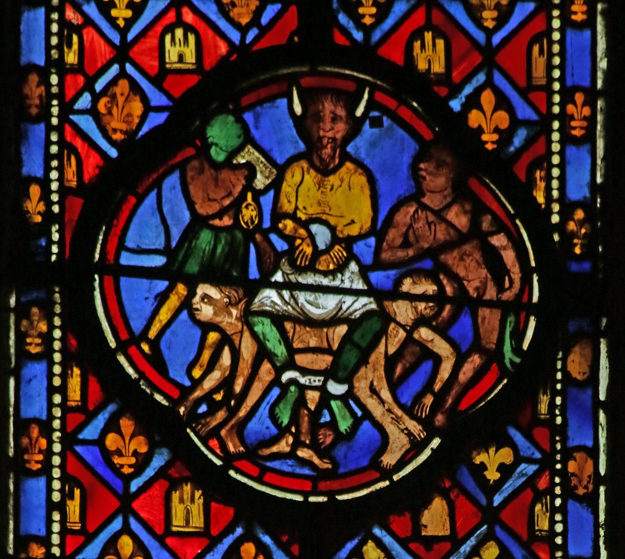 Vindue, der forestiller Satan i hans hof af French School