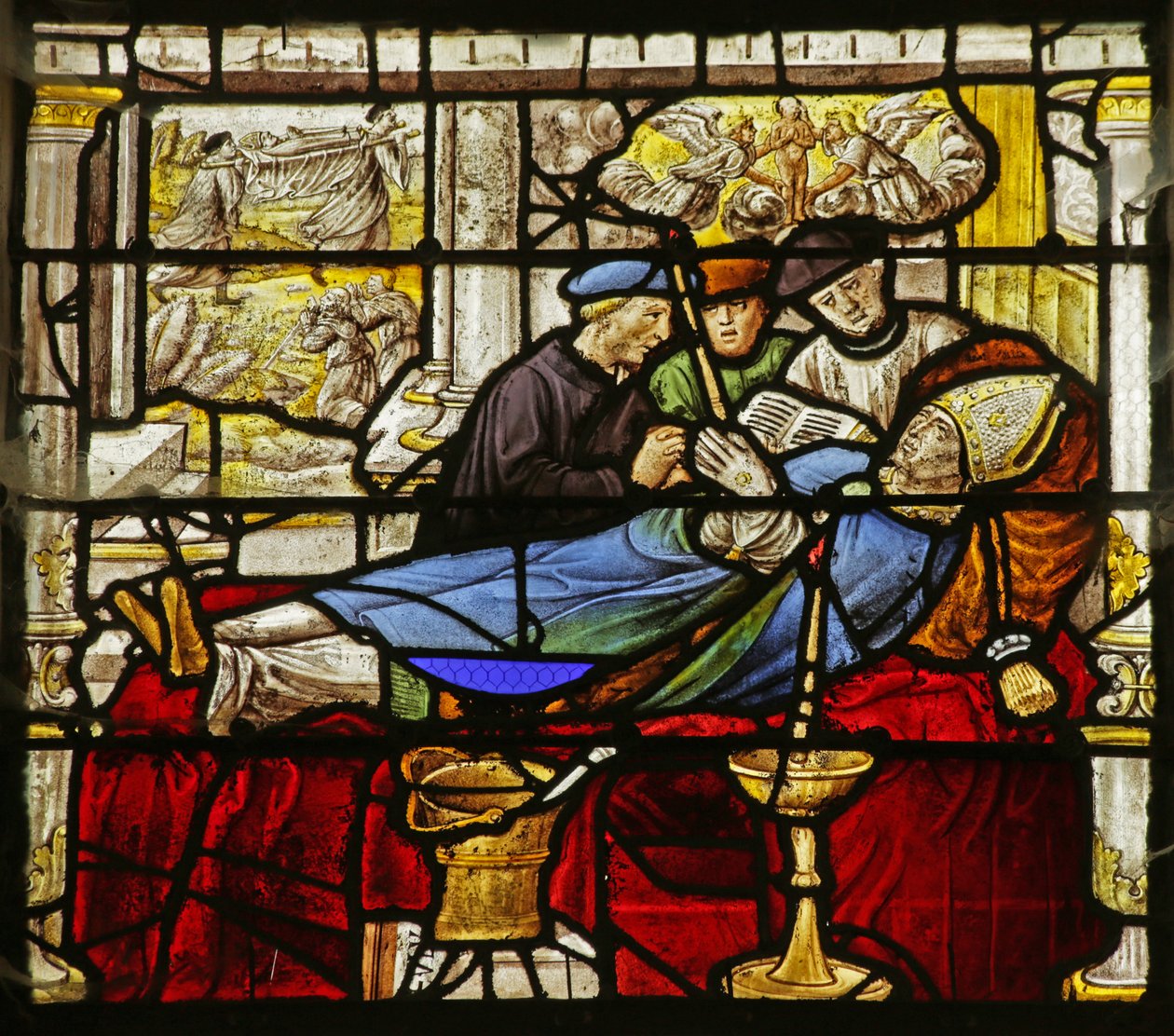 Vindue, der viser Scene fra Saint Claudes liv: Den helliges død, overførslen af hans relikvier af French School