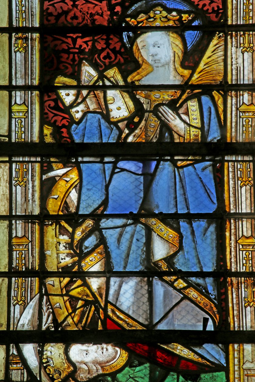 Vindue, der forestiller St. Catherine med hjul og tramp på kejseren, 1470-1500 af French School