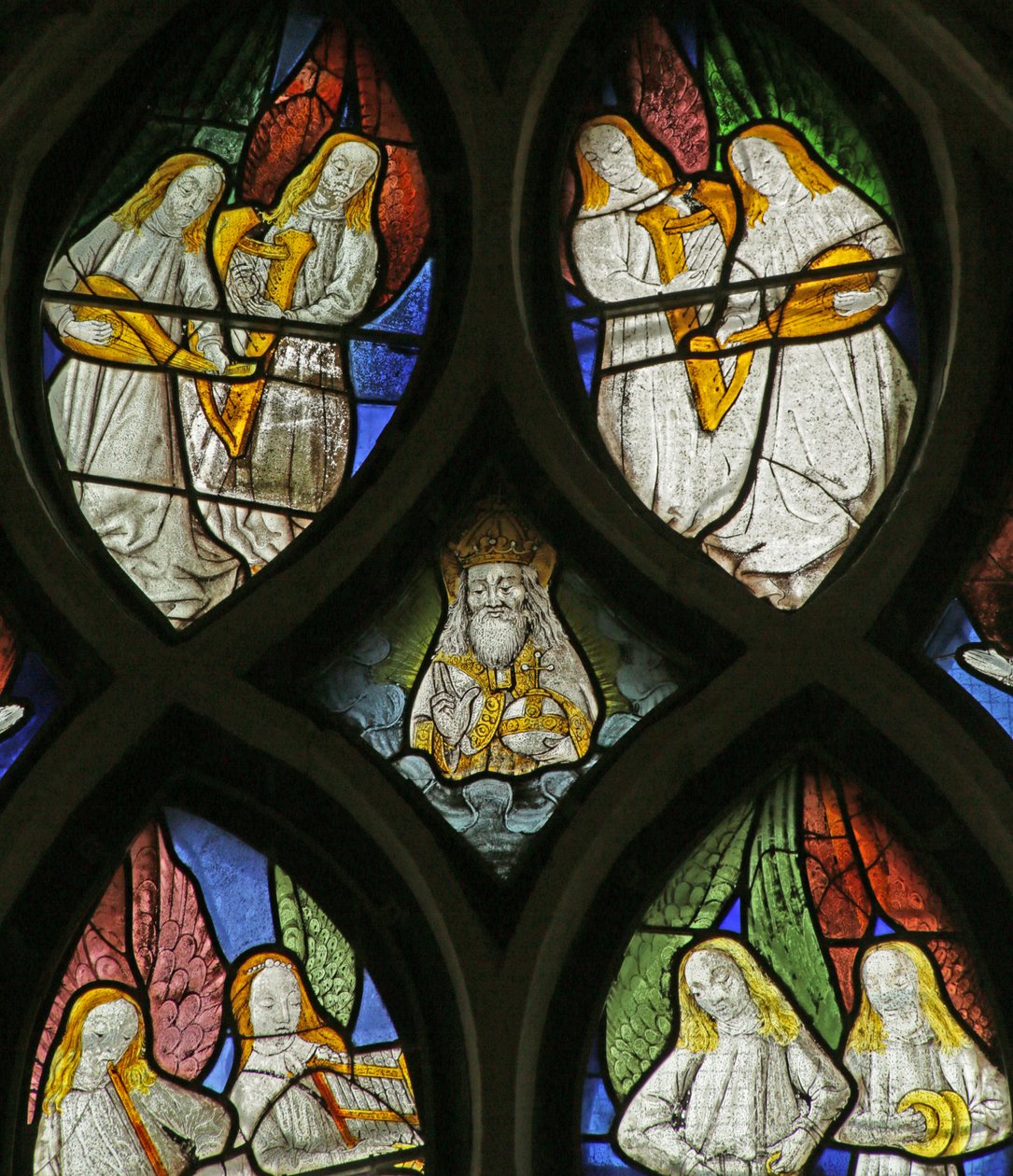 Vindue, der forestiller musikalske engle, ca. 1500-1 af French School