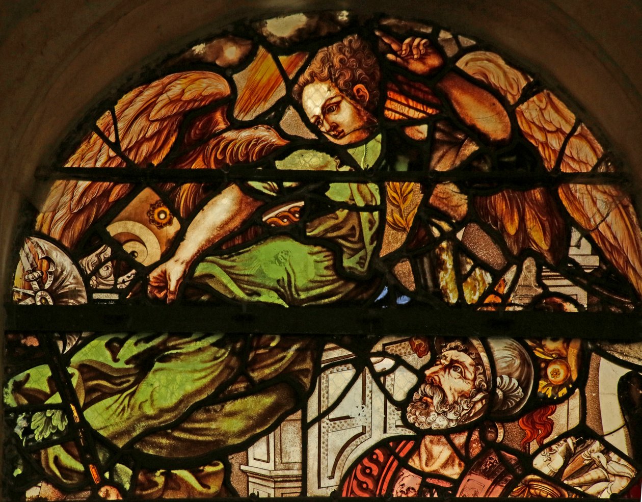 Vindue, der forestiller englen, der besøger Sankt Peter i fængslet, 16.-17. århundrede af French School