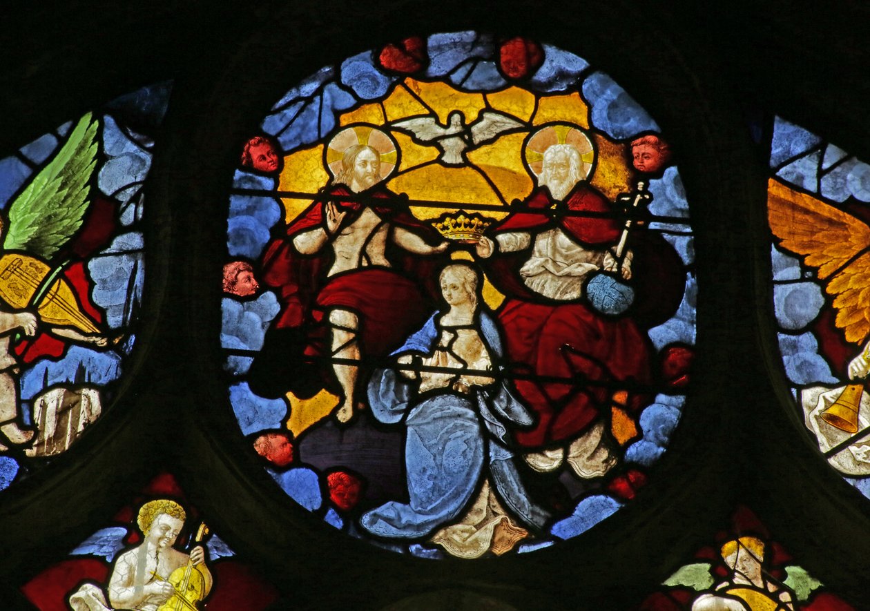 Vindue, der forestiller Jomfruens kroning ved Treenigheden, ca. 1495 af French School