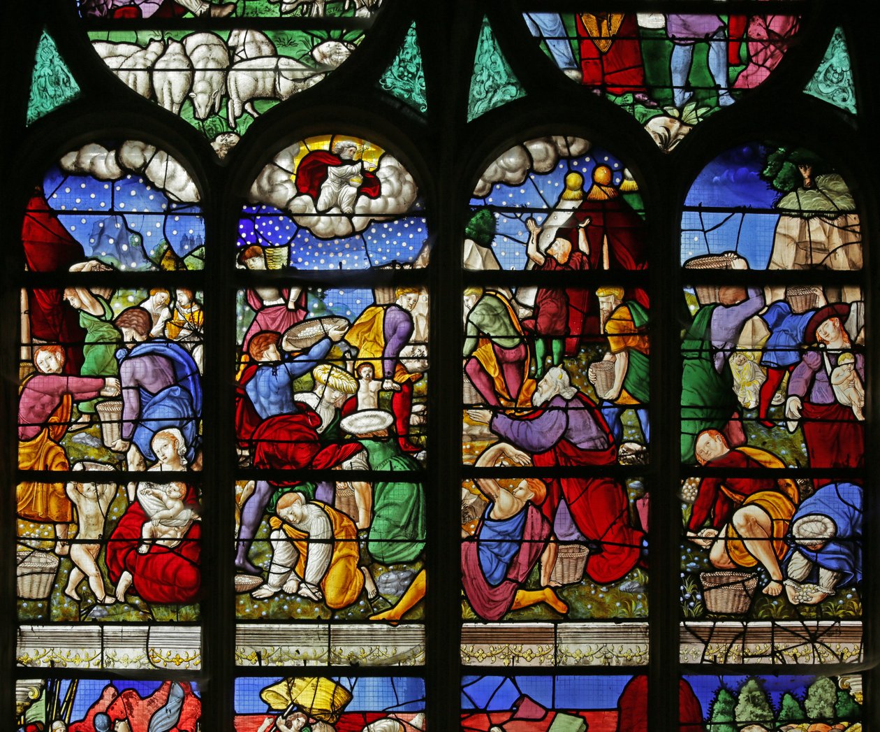 Vindue, der forestiller israelitterne, samler manna i ørkenen, 1534 af French School