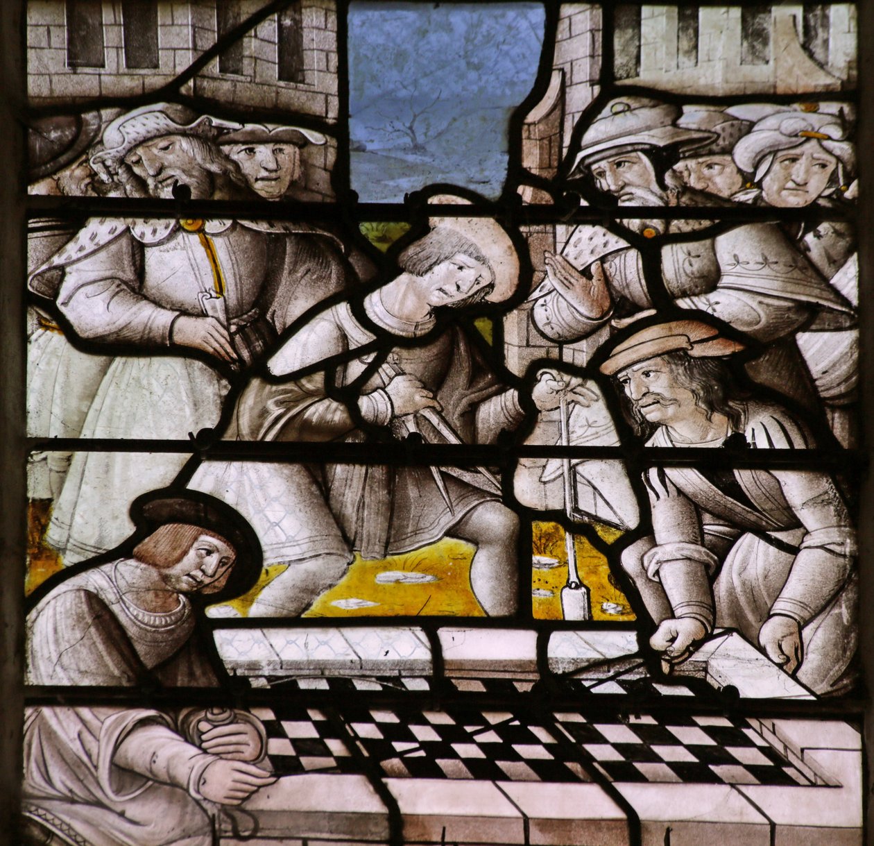 Vindue, der viser legenden om Notre Dame de Lorette: Måling af autenticiteten af Jomfruhuset af French School