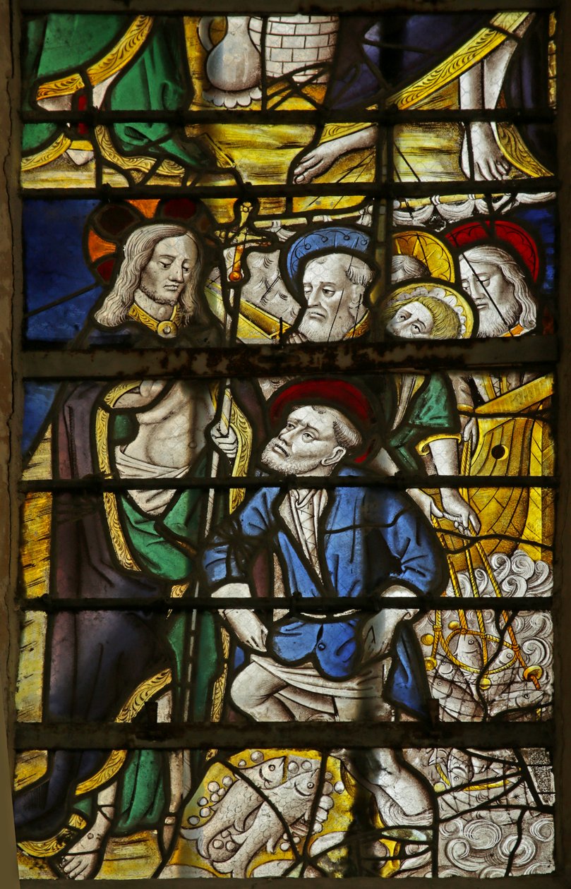 Vindue, der viser den mirakuløse fangst af fisk, 1470-1500 af French School