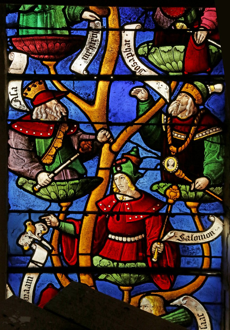 Vindue, der viser Isajs træ: Josafat, Salomon, Joachim af French School