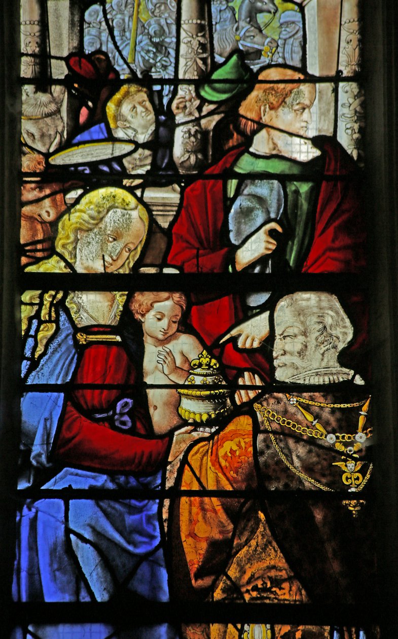 Vindue, der viser magiernes tilbedelse med St Joseph, 1530 af French School