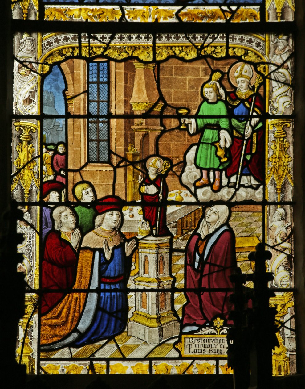 Vindue, der forestiller drengen med den gyldne kop og statuen af St. Nicholas, ca. 1495 af French School