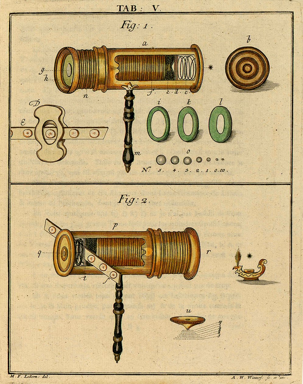Mekanik af et tidligt optisk mikroskop, 1768 af German School