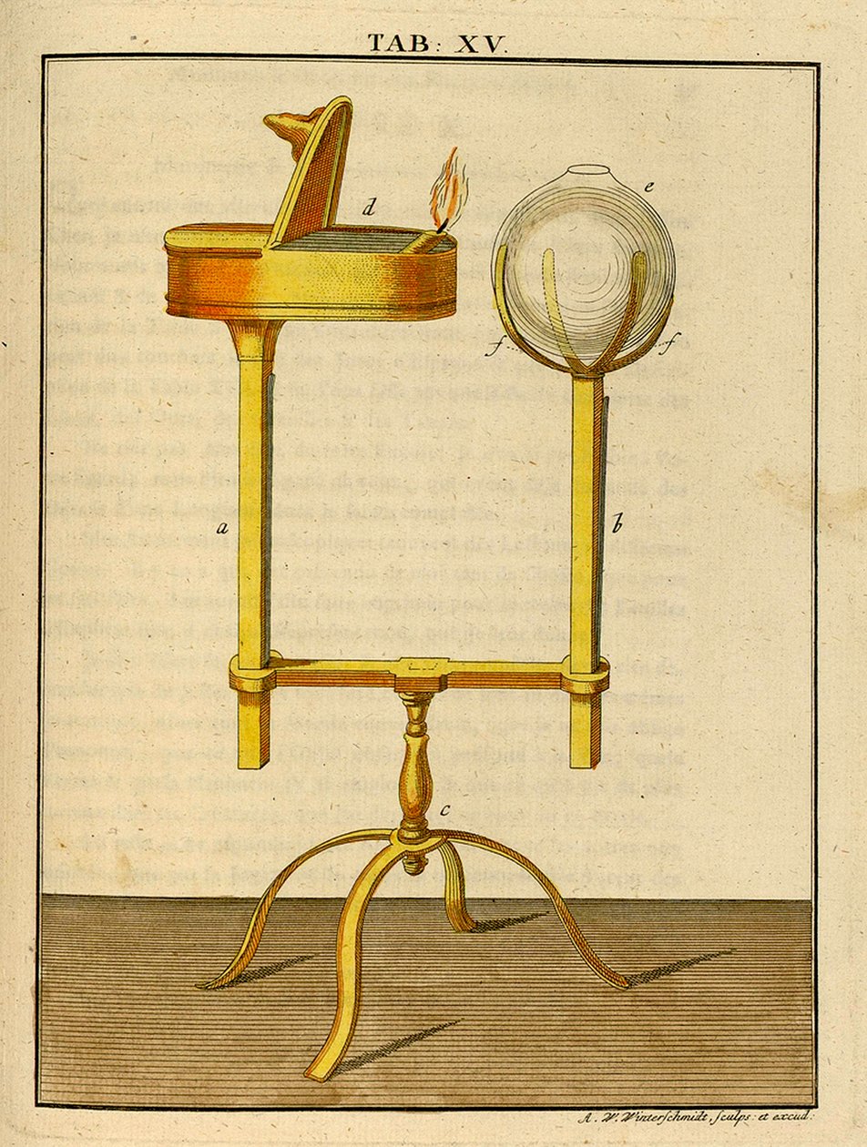 Mekanik af et tidligt optisk mikroskop, 1768 af German School