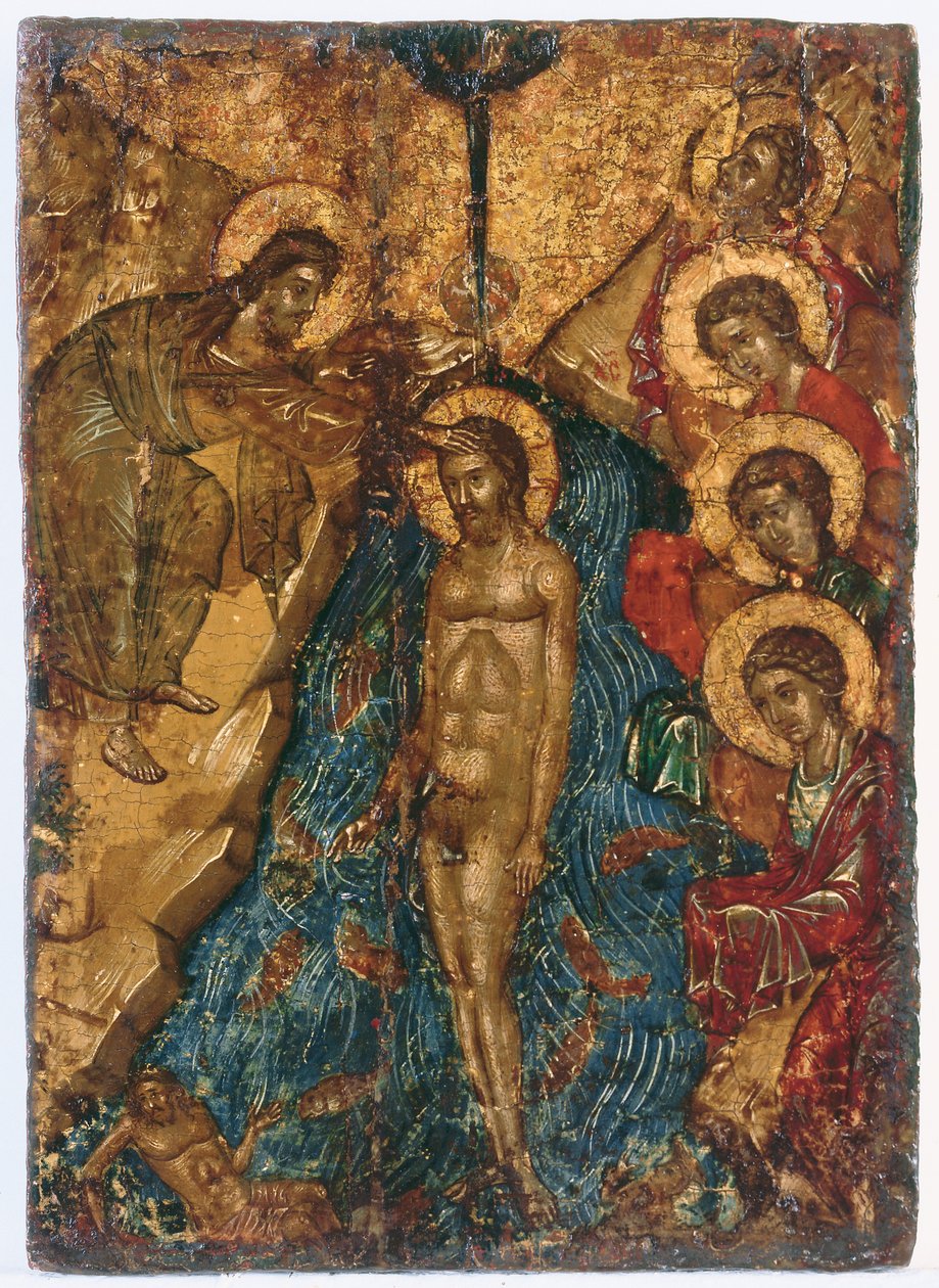 The Baptism of Christ (Theophany), midten af det 16. århundrede (tempera på panel) af Greek School