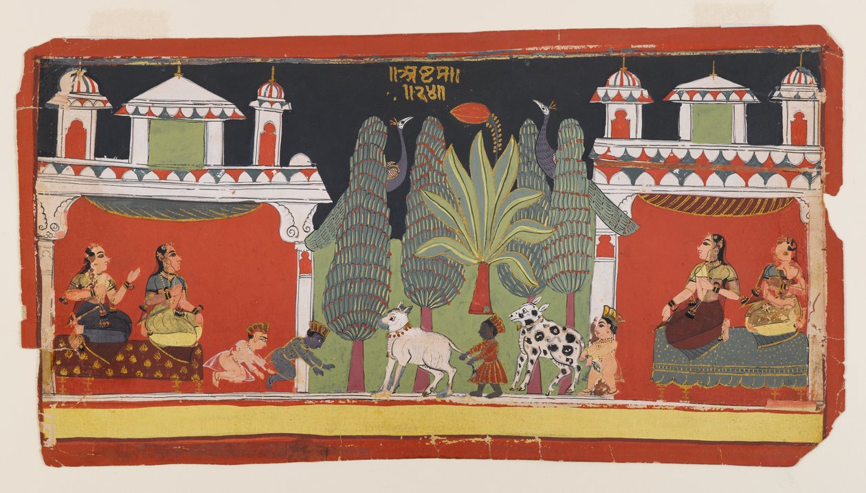 Krishna og Balarama som børn, ca. 1690 (ugennemsigtigt wc & guld på papir) af Indian School