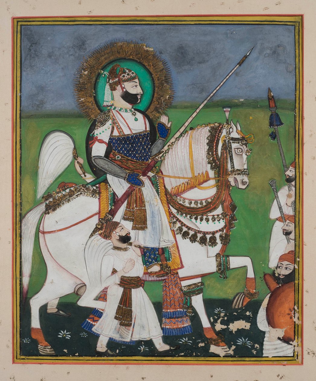 Maharao Chatter Sal of Kotah (gouache på papir, guldudsmykning) af Indian School