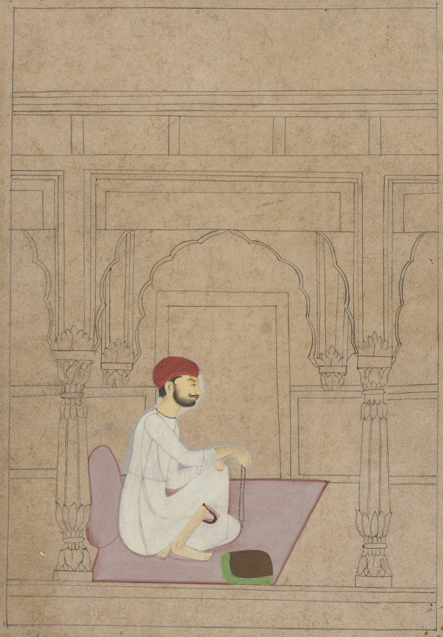 Meditating Ascetic, ca. 1730 (gouache og blæk på buff-papir) af Indian School