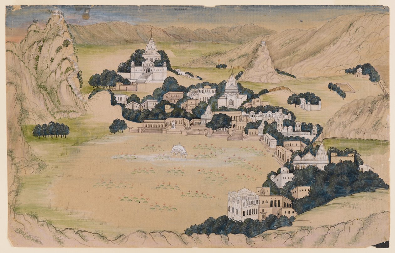 Pushkar Lake, ca. 1840-60 (wc og vask på papir) af Indian School
