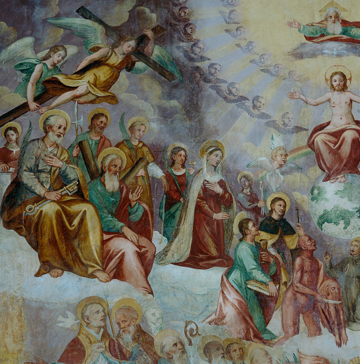 Detalje, der afbilder den sidste dom og hellige, i apsis af Italian School