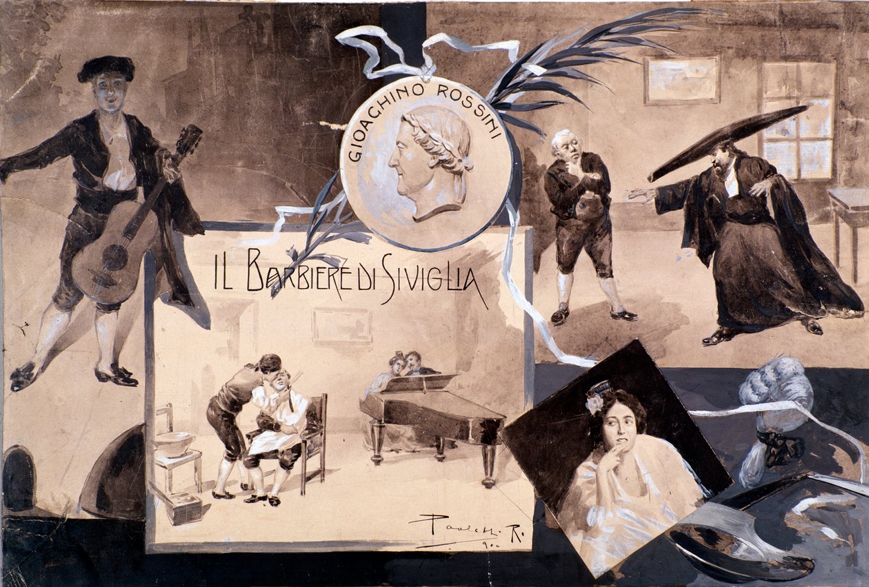 Illustrationer til operaen Barberen i Sevilla, af Gioachino Rossini af Italian School