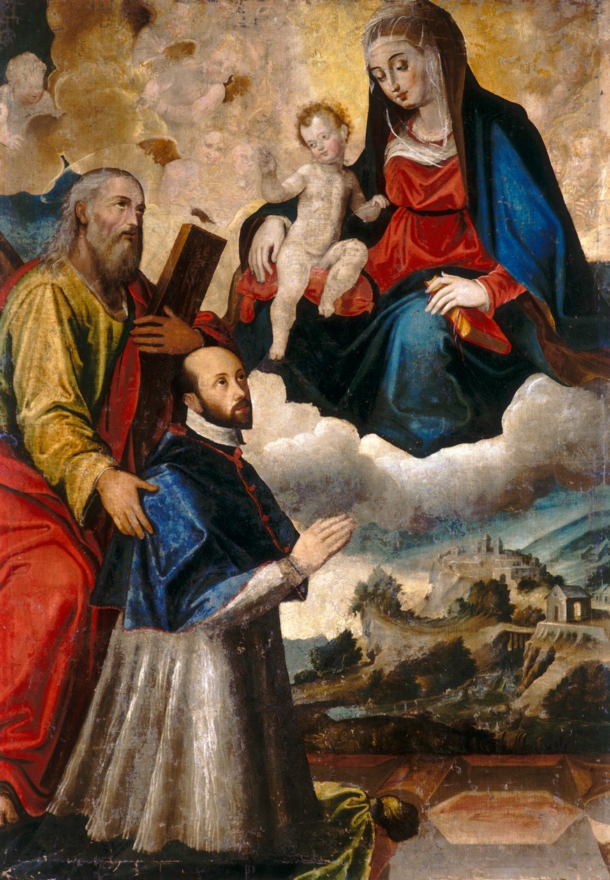 Madonna med barn, helgen og prælat af Italian School