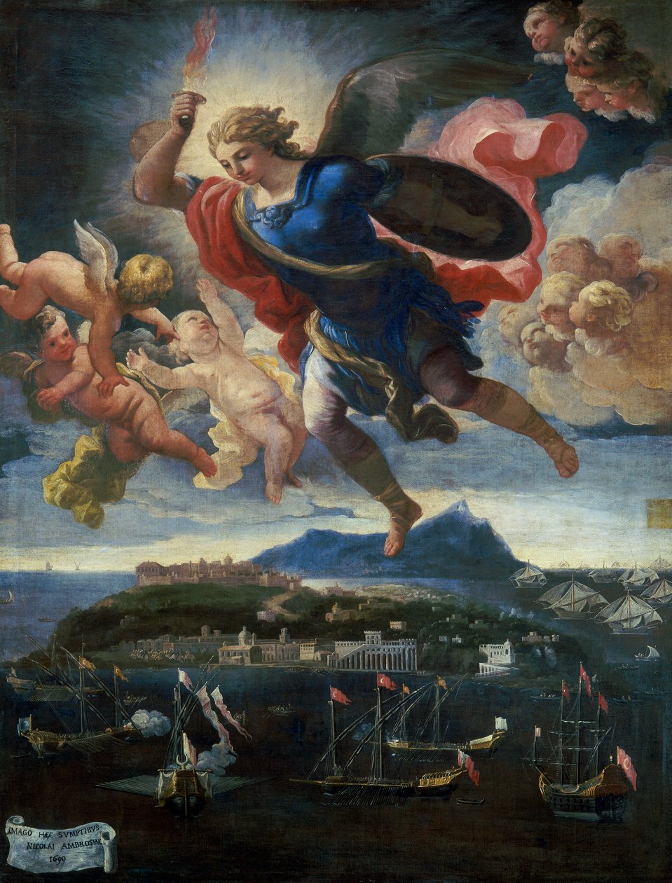 Sankt Michael Ærkeengel forsvarer øen, 1680-90 af Italian School
