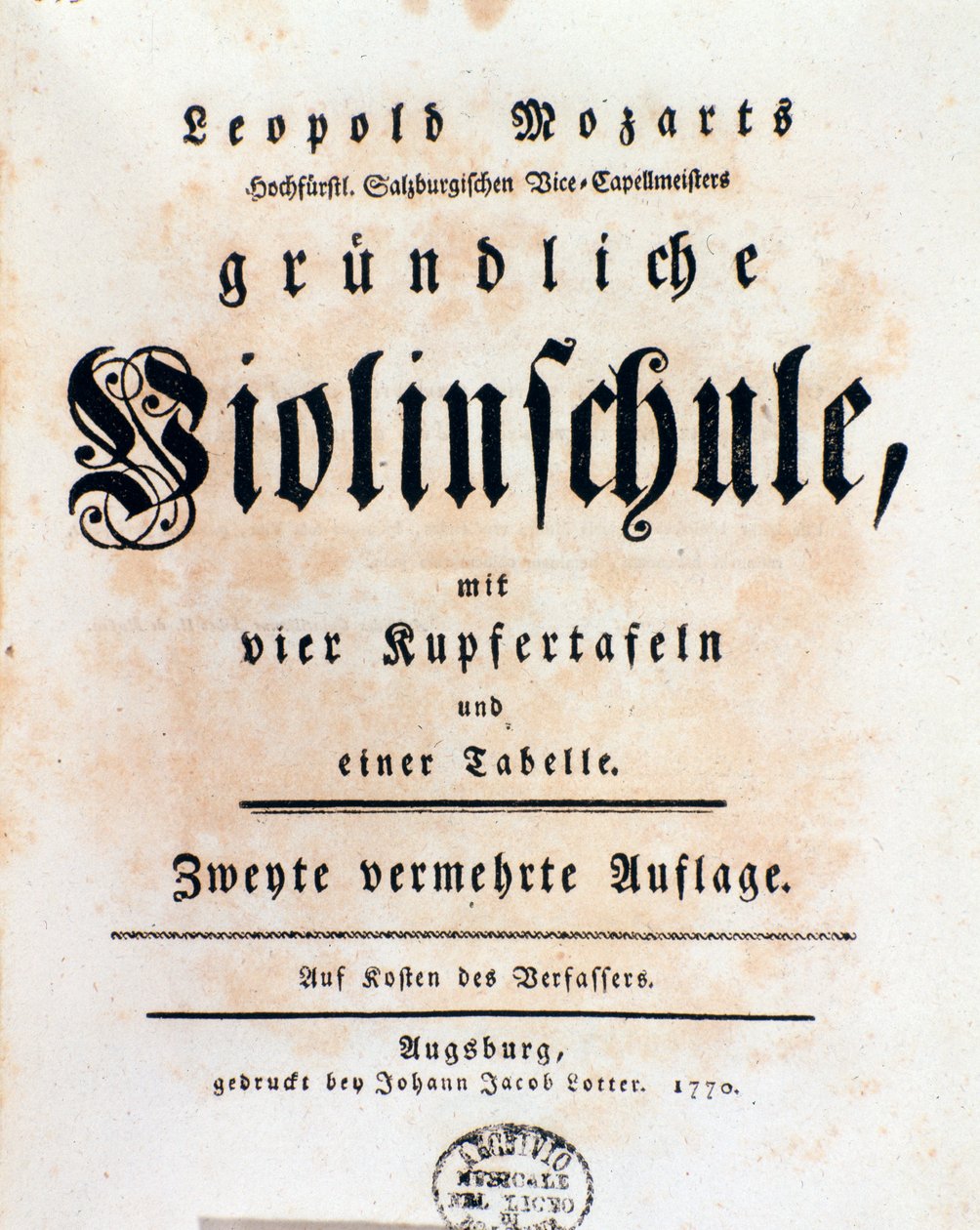 Titelblad for violinmetode af Leopold Mozart (1719-1787), far til Wolfgang Amadeus af Italian School