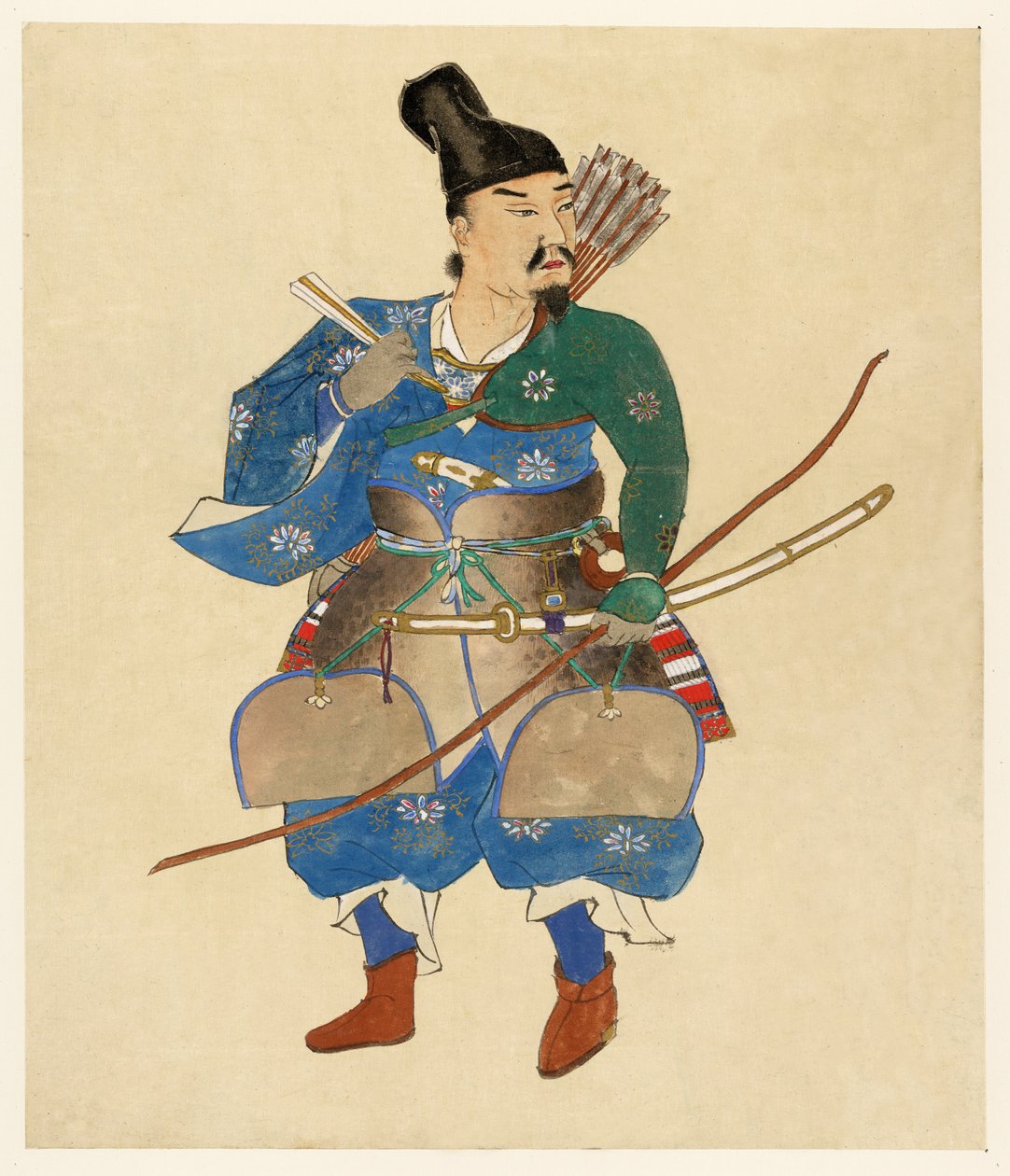 Japanese Warrior, 1800 - 1870 (håndfarvet træbloktryk) af Japanese School