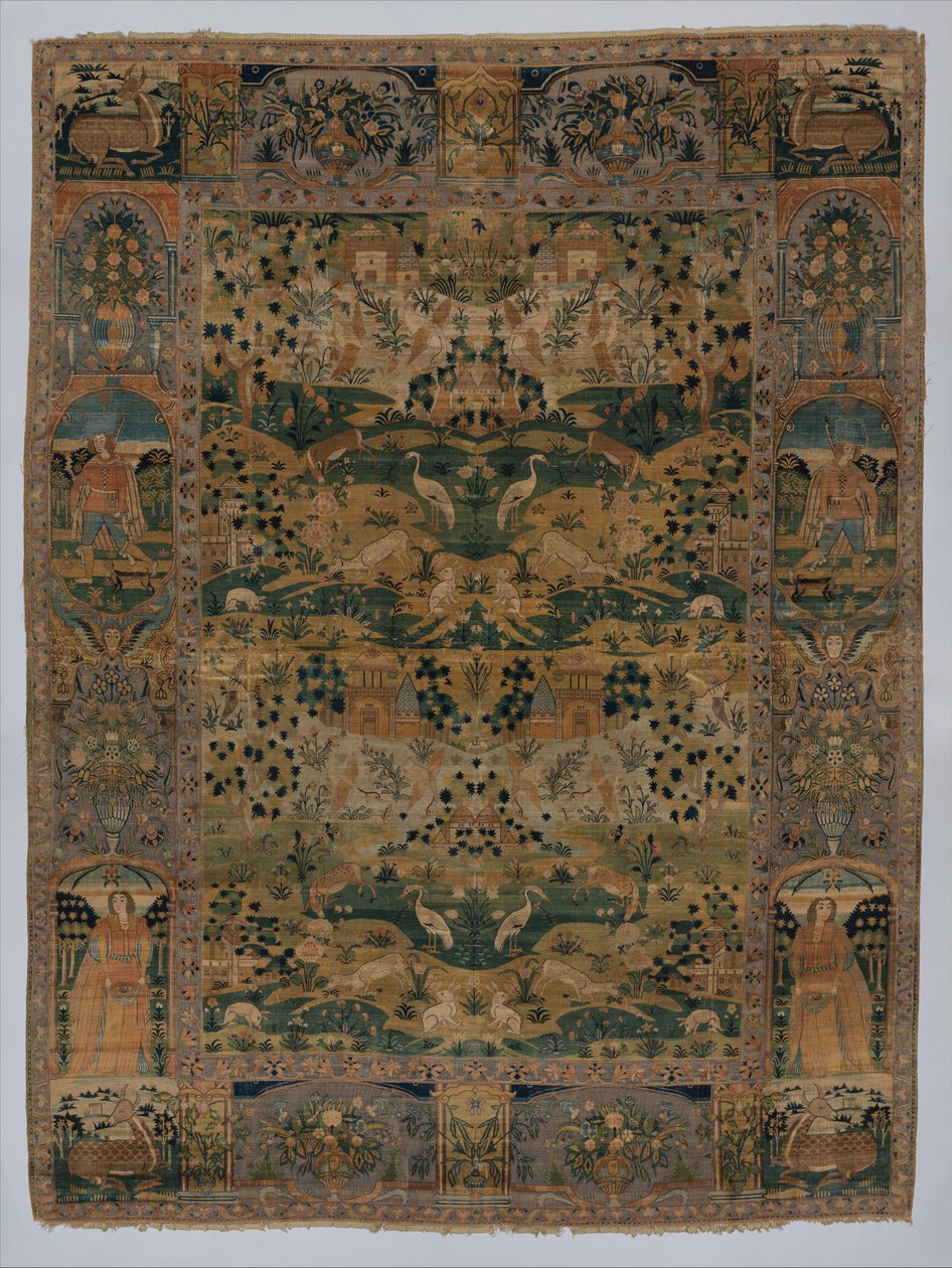 Billedtæppe med metalomviklet tråd, 1600-tallet (silke) af Persian School