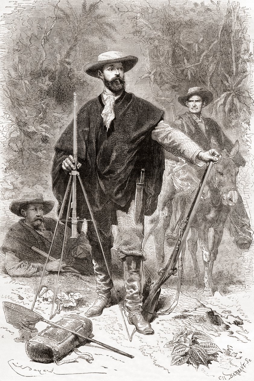 Édouard François André under sin botaniseringsekspedition ved foden af Andesbjergene i 1875-76 af Spanish School
