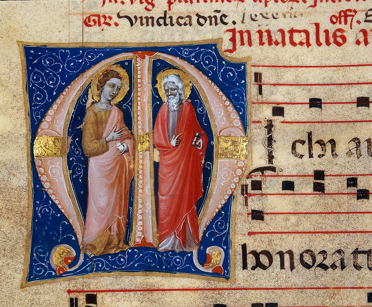 Miniatureside af et korpergament med to helgener, detalje af Unknown