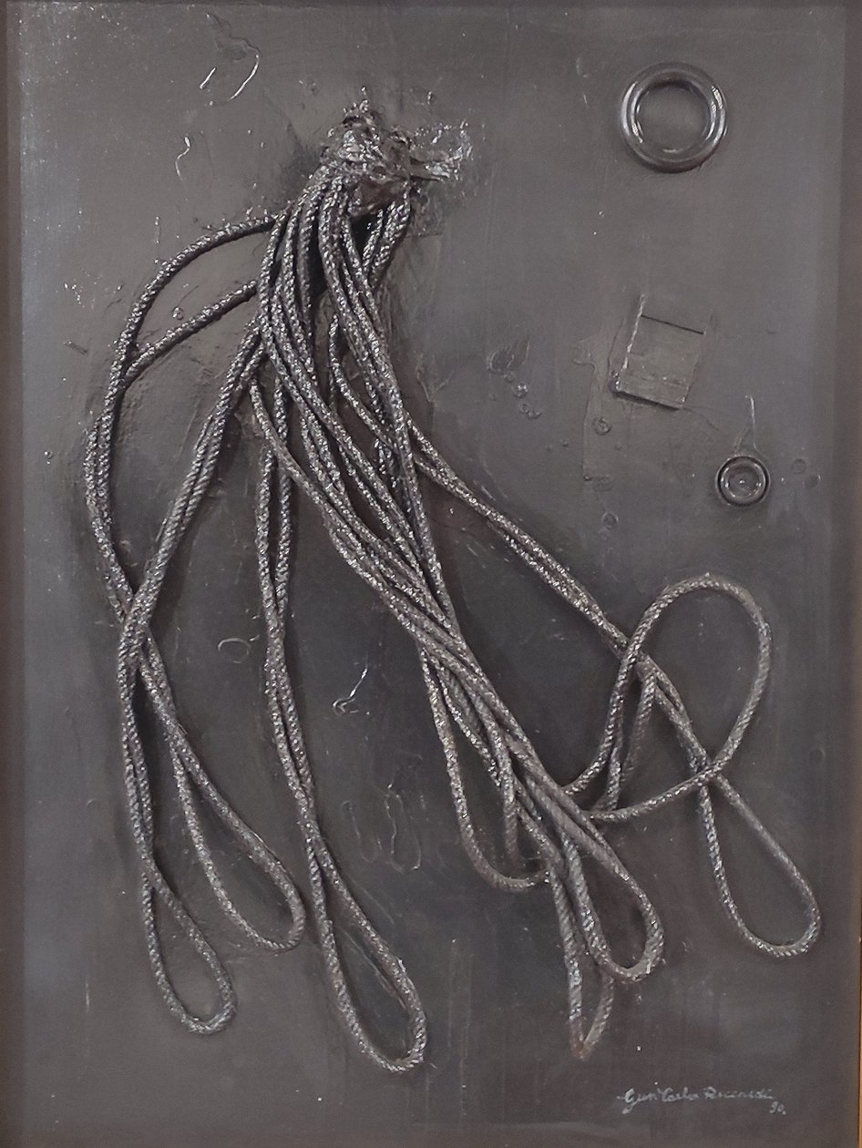 G. C. Riccardi, Combustione n. 3, 1990, blandede medier på lærred, 60x80, Arpino, Umberto Mastroianni Foundation, Italien. af Gian Carlo Riccardi