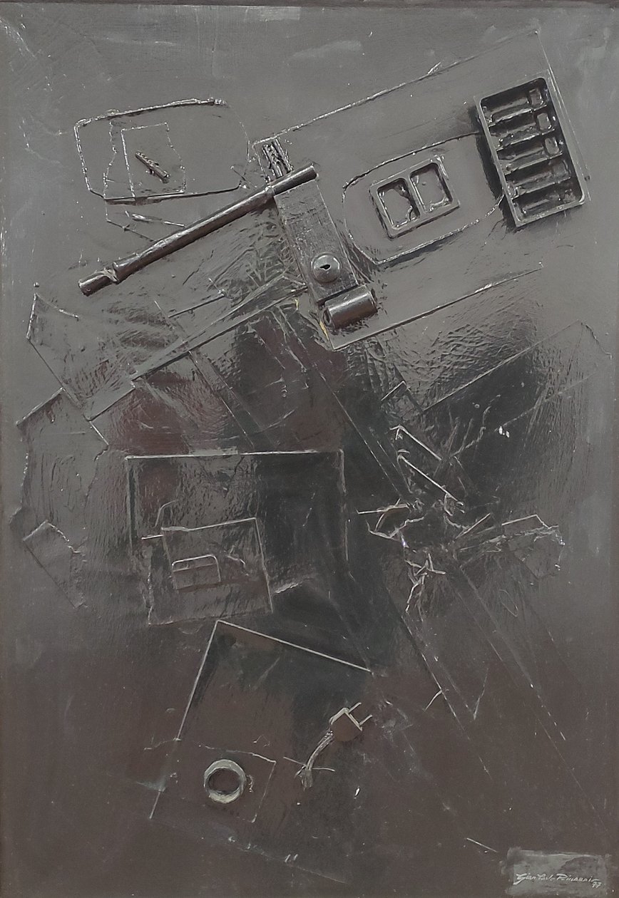 G. C. Riccardi, Combustione n. 1, 1977, blandede medier på lærred, 60x80, Arpino, Umberto Mastroianni Foundation, Italien. af Gian Carlo Riccardi