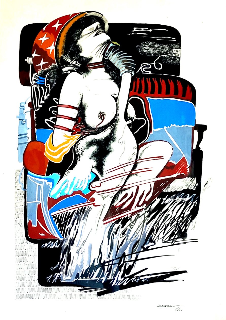 G. C. Riccardi, Leda med svanen, 1974, Tinte på papir, 50x70, Italien. af Gian Carlo Riccardi