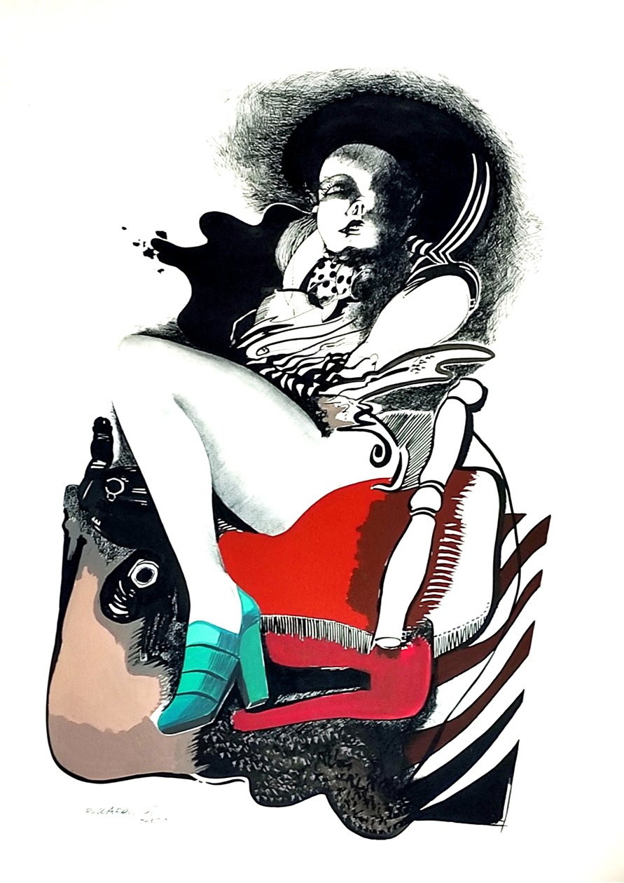 G. C. Riccardi, Uden titel, 1974, Tinte på papir, 40x70, Italien. af Gian Carlo Riccardi