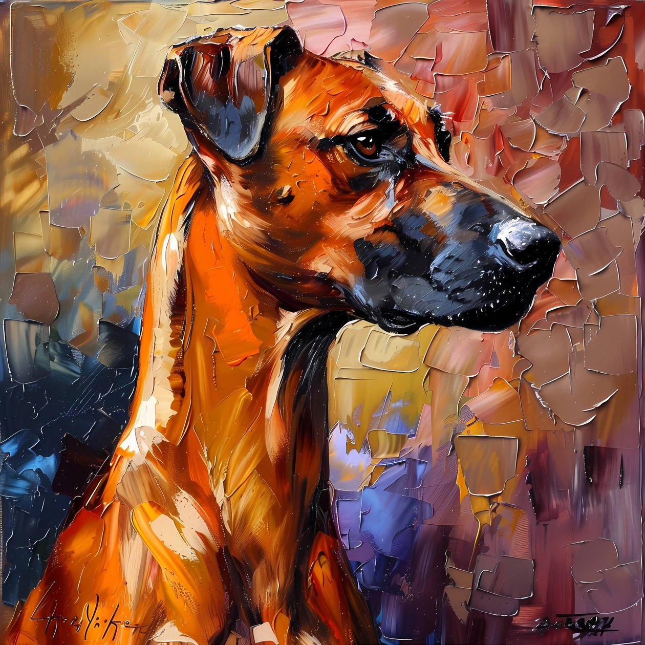 Abstrakt Rhodesian Ridgeback Dog maleri, vægdekoration, lærredstryk af F. Abderrahim
