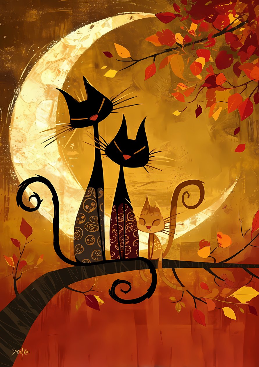 Feline Cute Cats Family Portrait, indrammede plakater, print på bestilling af F. Abderrahim