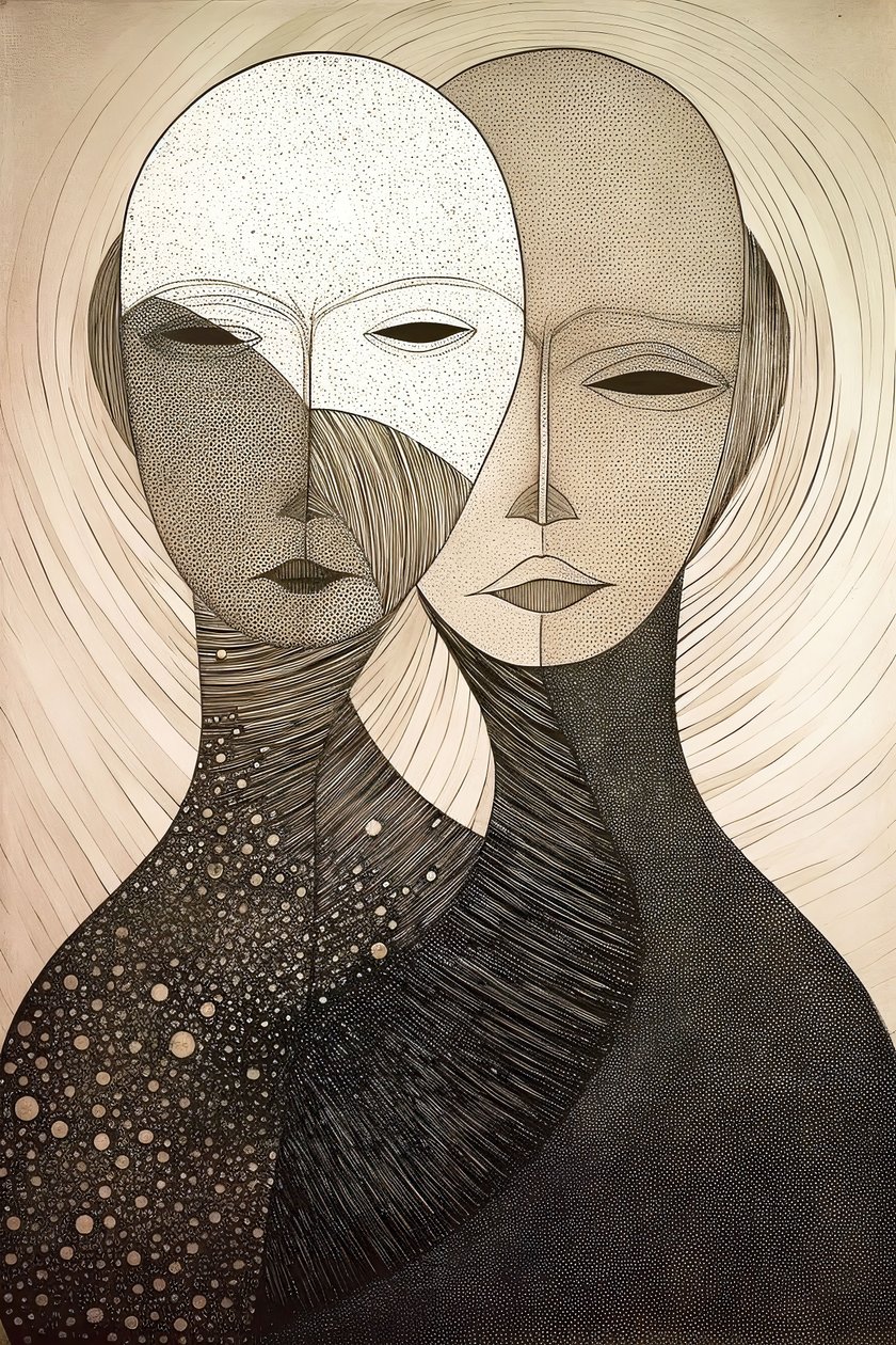 Figurativt maleri af to kvinder, Gustav Klimt-stil, online kunsttryk på lærred af F. Abderrahim