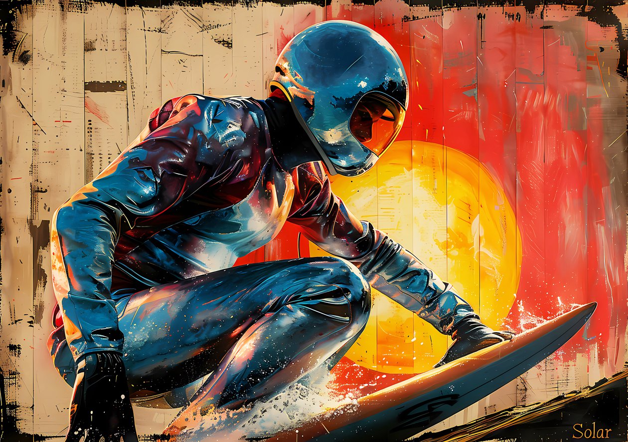 Surfer-maleri, retro-filmplakat, vægdekoration, kunsttryk på forespørgsel af F. Abderrahim