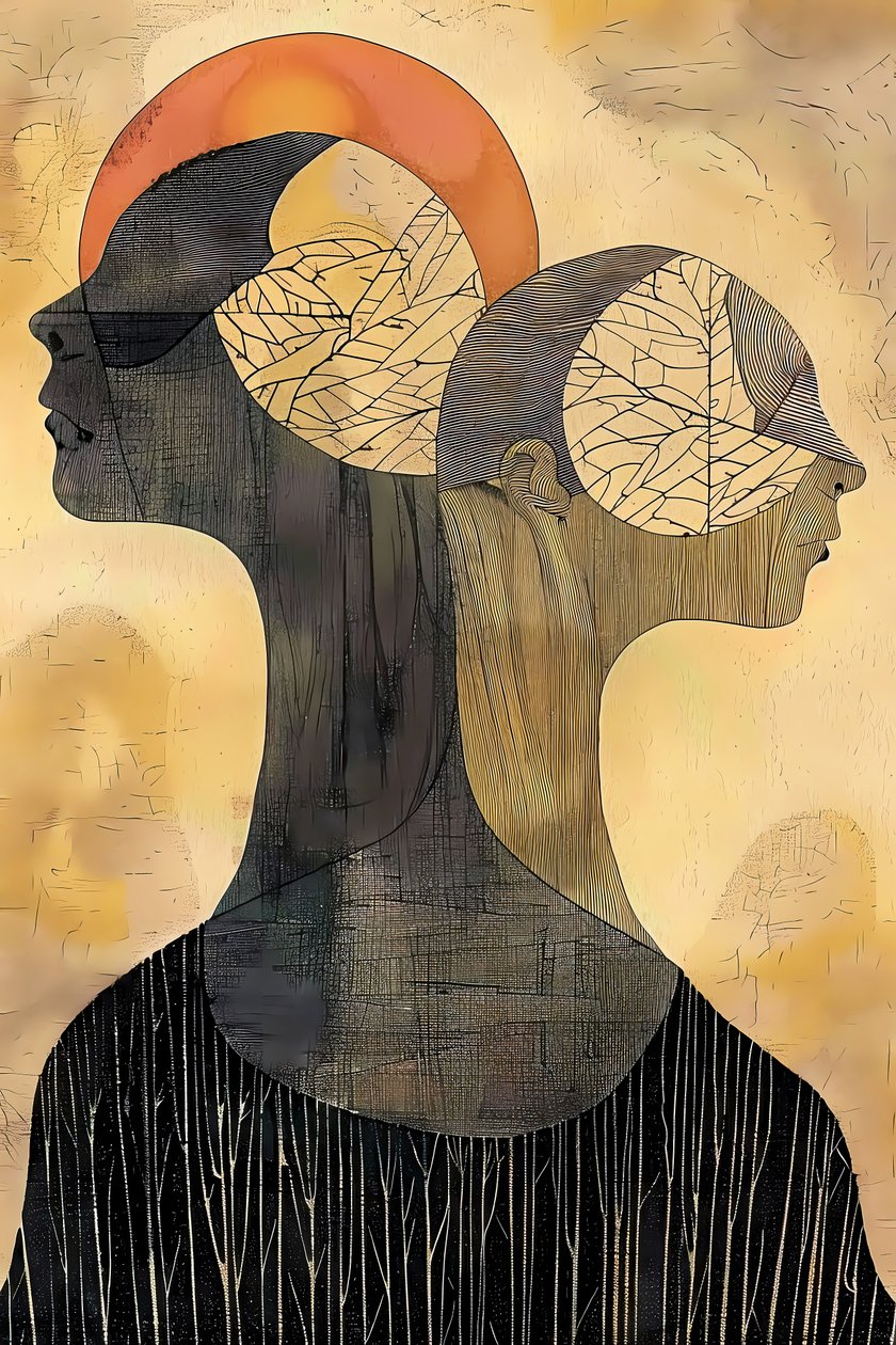To venner piger maleri, Gustav Klimt-stil, figurative vægkunsttryk af F. Abderrahim