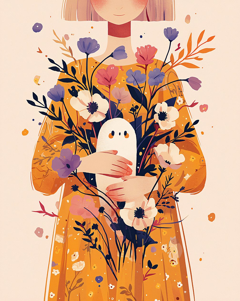 Stilfuld blomsterdekoration til væggen med minimalistiske blomster kunsttryk af F. Abderrahim