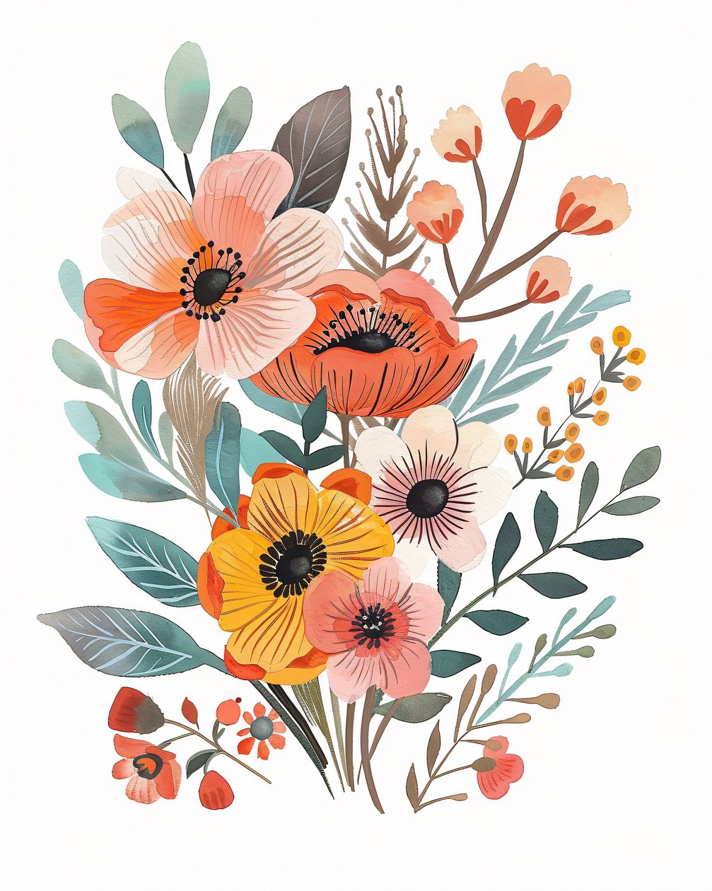 Bohemeagtig blomsterbørnehave til botaniske plakater til vægkunst og lærredstryk af F. Abderrahim