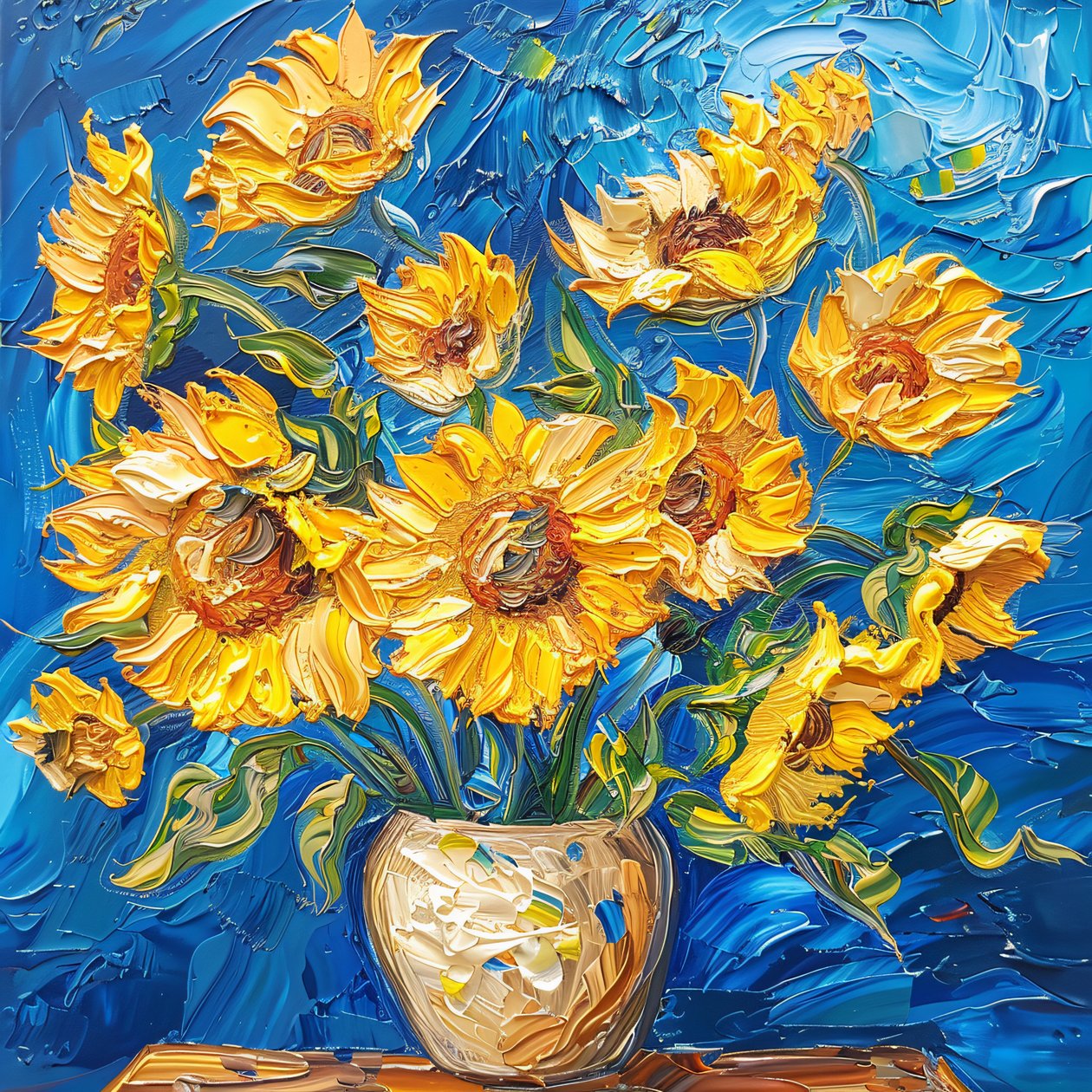 Akrylmaleri: lyse farver solsikker Van Gogh-stil vægkunsttryk af F. Abderrahim