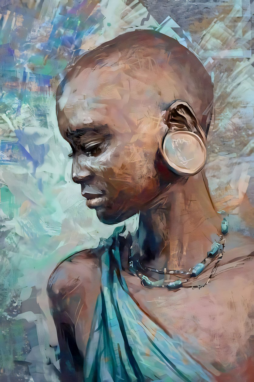 Afrikansk stammepige med traditionelt kostume | Abstrakte figurative kunsttryk af F. Abderrahim