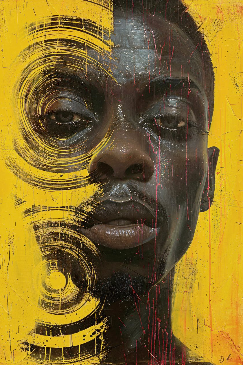 Minimalistisk abstrakt sci fi gritty Surrealisme sort mand ansigt online lærredstryk af F. Abderrahim