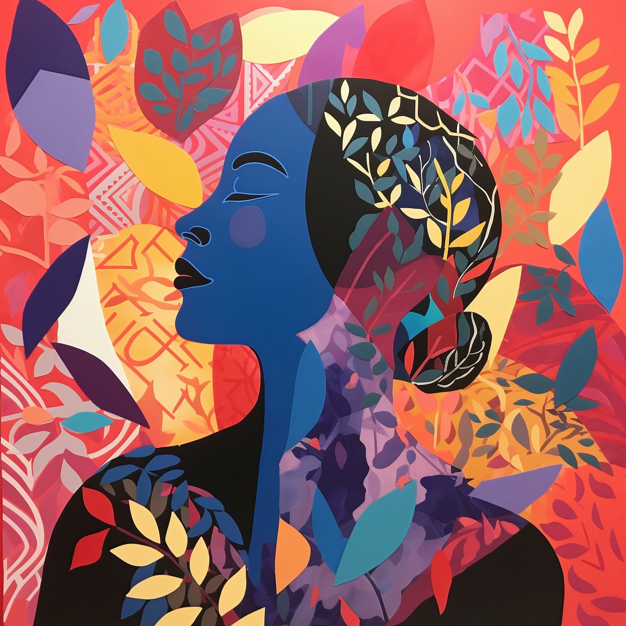 Henri Matisse-stil collagekunst til salg vægdekoration, lærredskunsttryk af F. Abderrahim