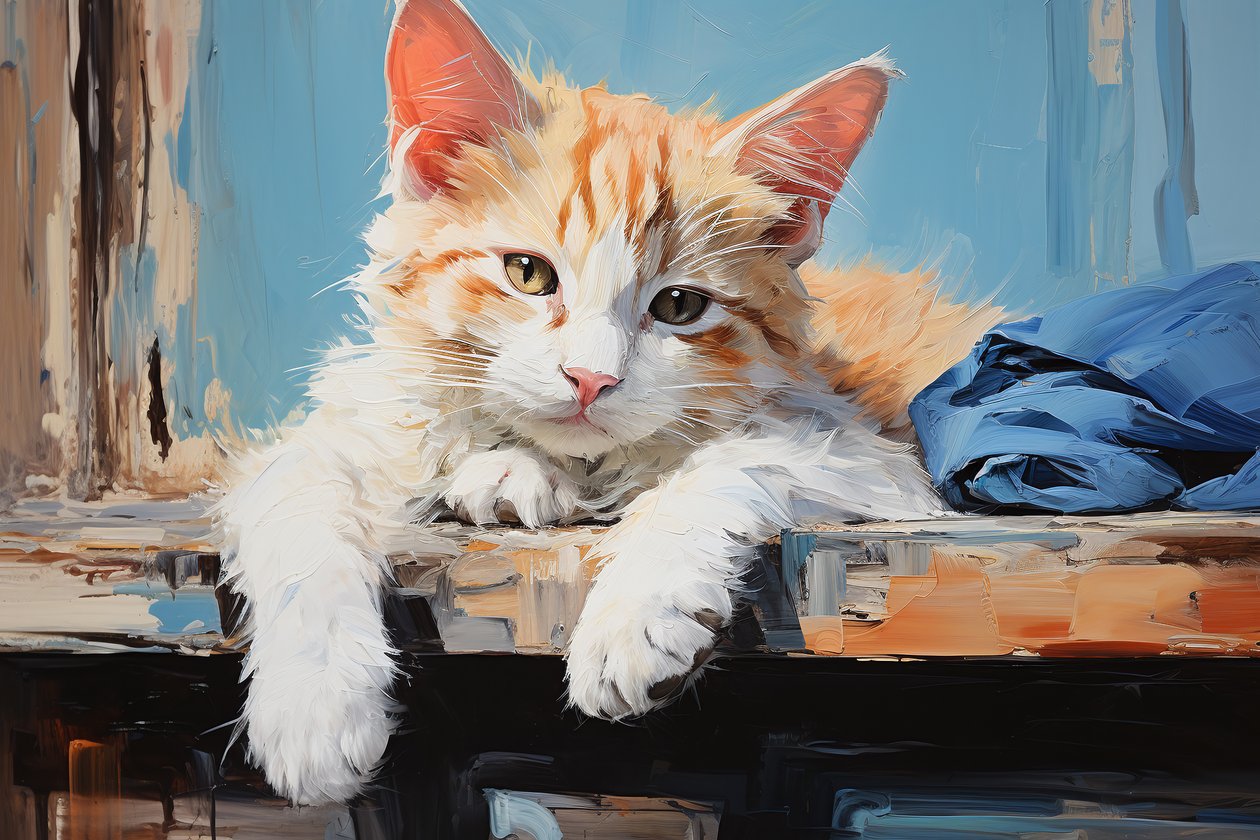 Hvilende blond kat maleri på lærred, kæledyrs kunsttryk, Animal Wall Decor af F. Abderrahim