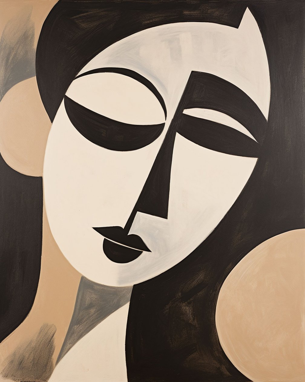 Sort og beige abstrakt kvinde Henri Matisse-stil | kunsttryk, indrammet vægdekoration af F. Abderrahim