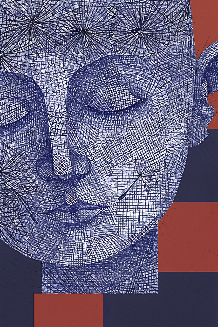 Blue Face of a Man portrætkunst til vægdekoration | indrammede kunsttryk af F. Abderrahim