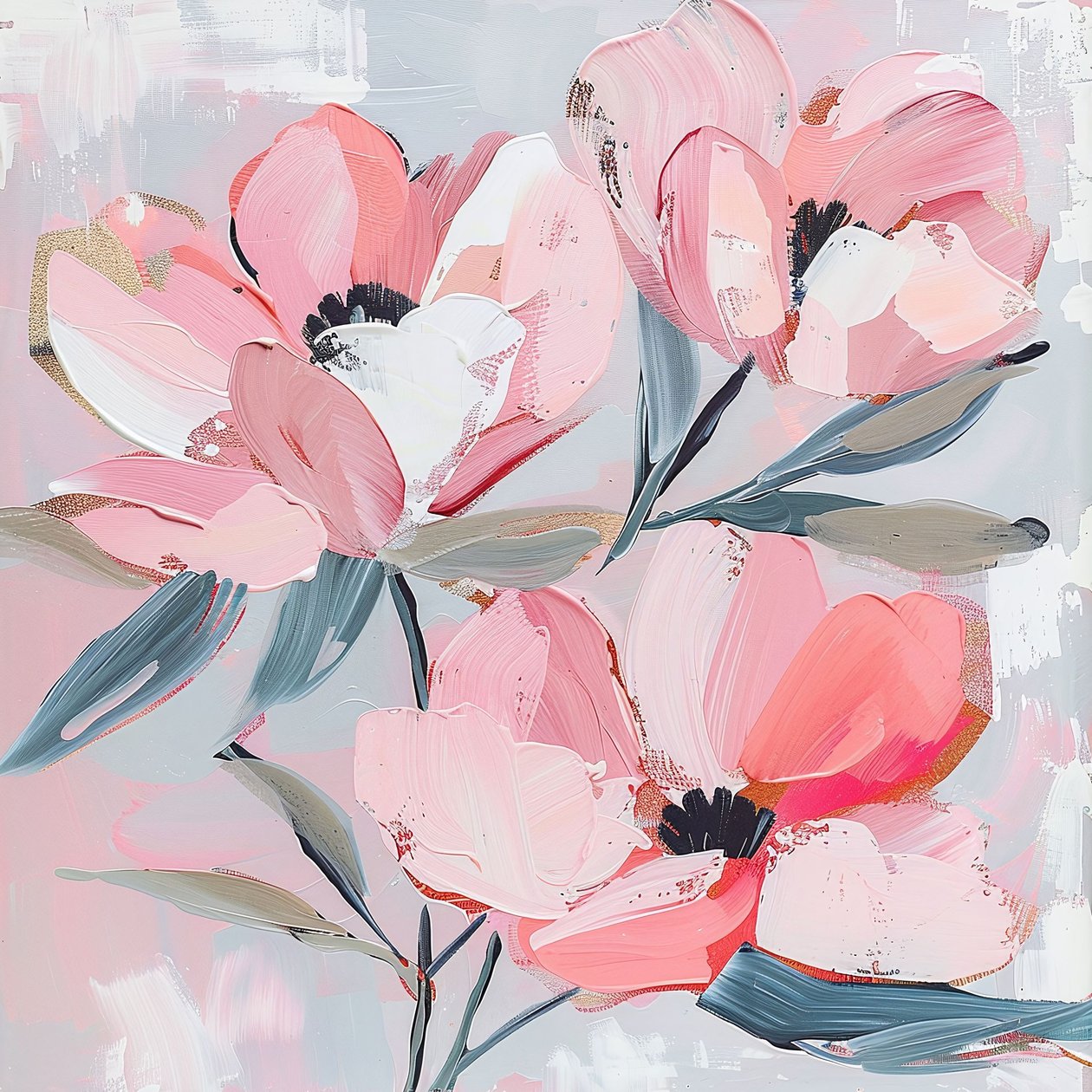 Abstrakte lyserøde sneblomster til vægdekoration, online kunsttryk af F. Abderrahim