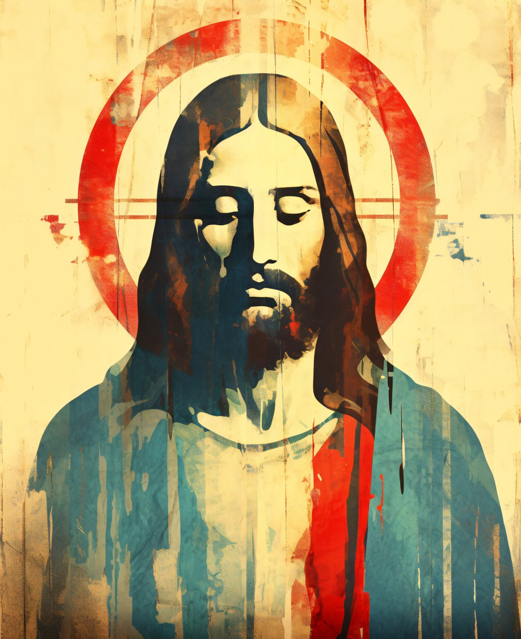 Kristen religiøs figur Jesus Kristus, boho-stil, vægkunst og lærredstryk af F. Abderrahim