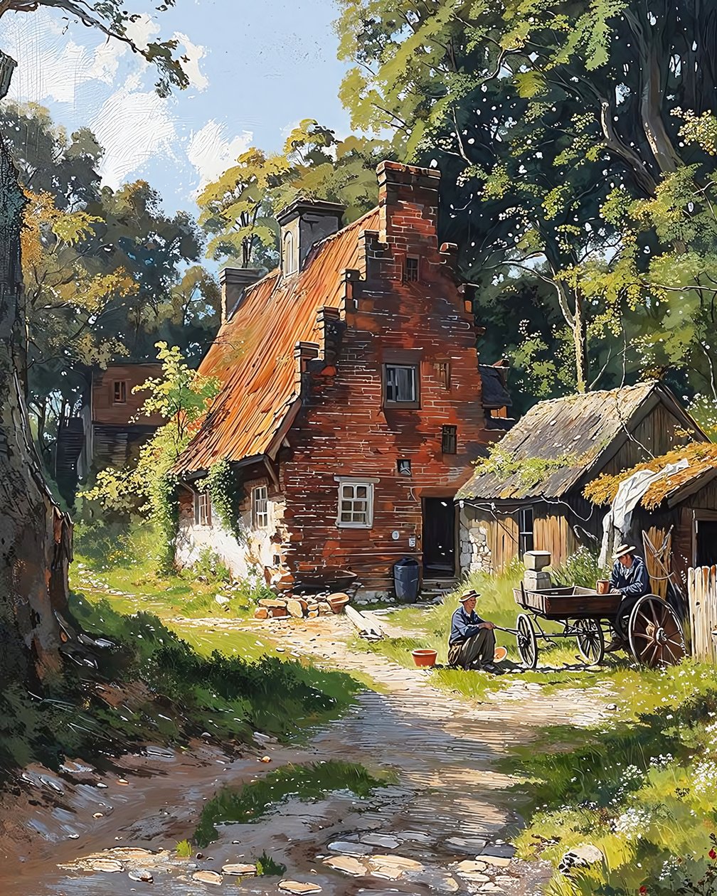 Traditionelt gammelt fransk lugehus midt i naturen, Vægdekoration af F. Abderrahim